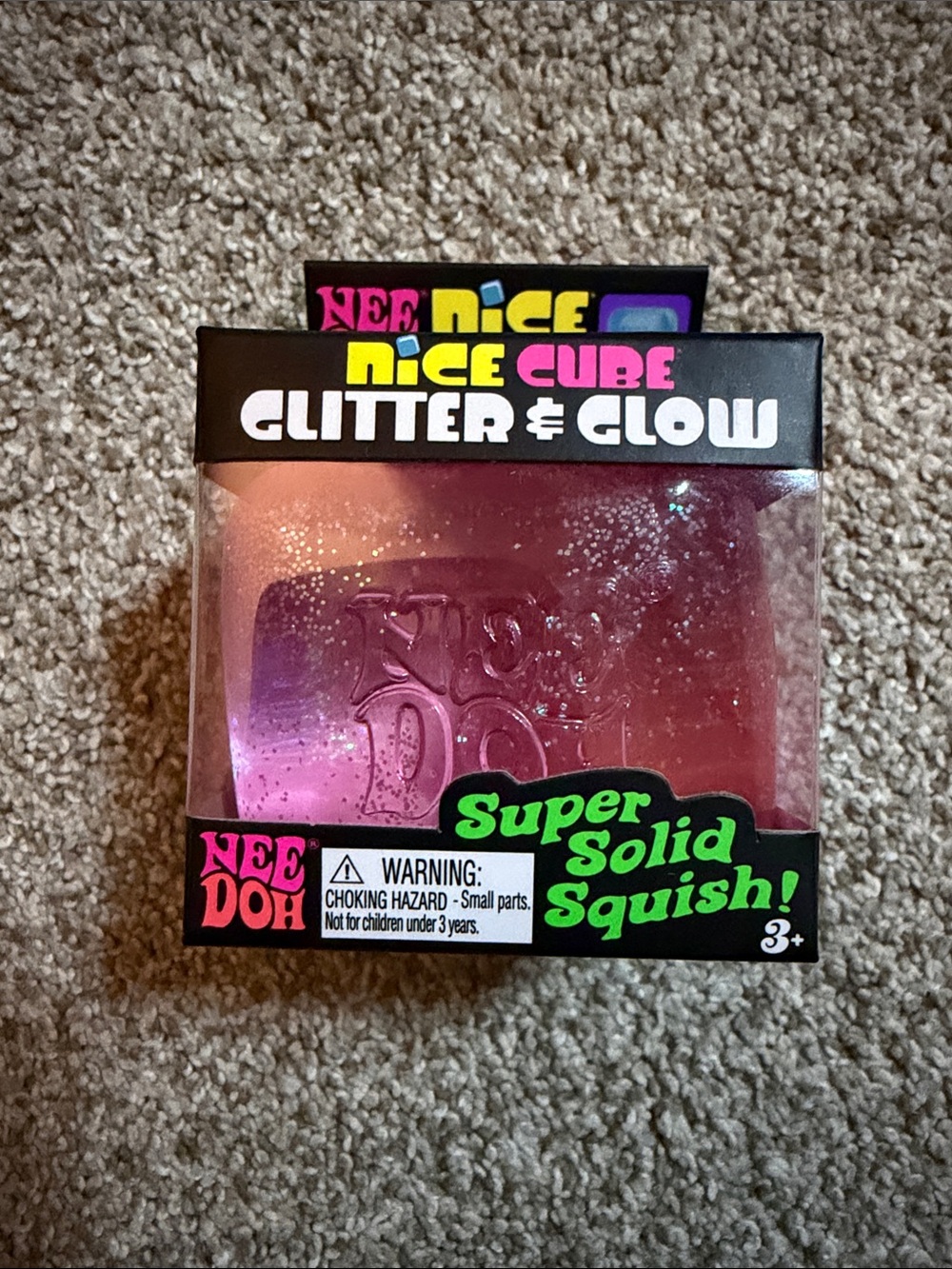 Glitter & Glow Pink Cube Super Solid Squish Toy